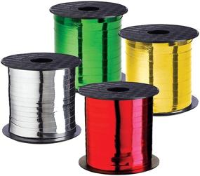 img 4 attached to 🎁 Xmas Ribbon Set of 4 Rolls - Silver, Red, Green, Gold - Thin Curling Ribbons for Holiday Wrapping & Decoration