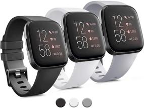 img 4 attached to 📱 Набор силиконовых ремешков Fitbit Versa 2 & Versa & Versa Lite & Versa SE (3 шт.), Заменяемые браслеты для женщин и мужчин (размер L: 7.1''-8.7'', черный+белый+серый)