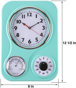 img 1 attached to 🕒 Lily's Home Retro Kitchen Wall Clock with Thermometer and 60-Minute Timer - Perfect for Any Kitchen, Turquoise (9.5 in x 13.3 in)