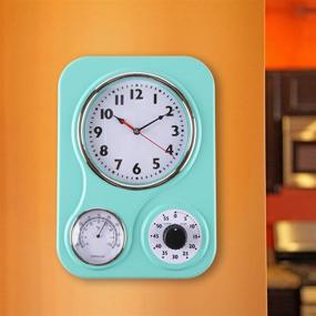 img 3 attached to 🕒 Lily's Home Retro Kitchen Wall Clock with Thermometer and 60-Minute Timer - Perfect for Any Kitchen, Turquoise (9.5 in x 13.3 in)