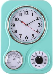 img 4 attached to 🕒 Lily's Home Retro Kitchen Wall Clock with Thermometer and 60-Minute Timer - Perfect for Any Kitchen, Turquoise (9.5 in x 13.3 in)