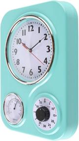 img 2 attached to 🕒 Lily's Home Retro Kitchen Wall Clock with Thermometer and 60-Minute Timer - Perfect for Any Kitchen, Turquoise (9.5 in x 13.3 in)