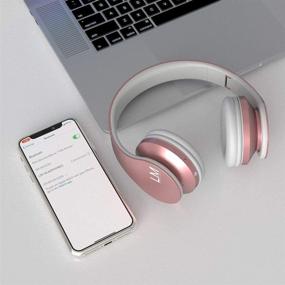 img 3 attached to 🎧 Premium Rose Gold Bluetooth Headphones by Louise&Mann - Over-Ear Wireless Stereo Headset with Mic, Soft Earmuffs & Transport Bag for Phones/Tablets/PCs