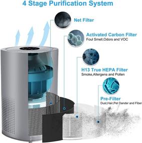 img 2 attached to Powerful Air Purifier for Large Rooms up to 1076ft² - H13 True Filter, 4-Stage 🌬️ Filtration, Ultra-quiet: 20dB, Ideal for Bedroom, Home, Dust, Odor, Smoke, Pet Hair - CADR 250 m³/h