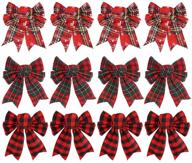 🎄 johouse red buffalo plaid bows: festive 12pcs christmas tree and wreath decorations logo