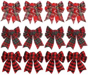 img 4 attached to 🎄 JOHOUSE Red Buffalo Plaid Bows: Festive 12PCS Christmas Tree and Wreath Decorations