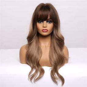 img 3 attached to BOGSEA Ombre Wig with Bangs Dark Blonde - Long Wavy Synthetic Wig for Women - Heat Resistant, Ideal for Daily & Party Use