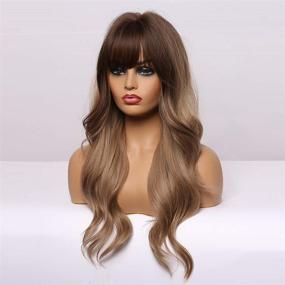 img 2 attached to BOGSEA Ombre Wig with Bangs Dark Blonde - Long Wavy Synthetic Wig for Women - Heat Resistant, Ideal for Daily & Party Use