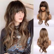 bogsea ombre wig with bangs dark blonde - long wavy synthetic wig for women - heat resistant, ideal for daily & party use logo