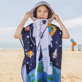 img 1 attached to 🚀 Copinkco Hooded Kids Poncho Towel - Astronaut Design for Swimming, Shower, Pool, and Beach