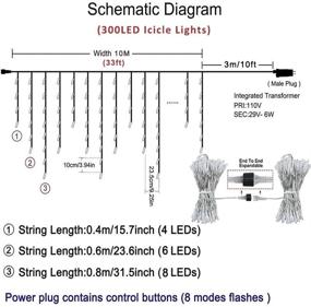 img 1 attached to 🎇 Qunlight LED Icicle Lights: 300 LEDs, 33ft, 8 Modes, Curtain Fairy Light with 60 Drops - Clear Wire LED String for Holiday Party Backdrops