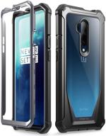 📱 oneplus 7t pro/oneplus 7 pro case, full-body hybrid shockproof bumper cover with built-in screen protector - poetic guardian series (black/clear) logo