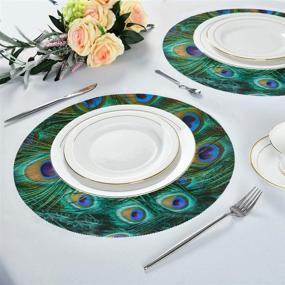 img 1 attached to 🦚 Polyester Heat-Resistant Placemat with Peacock Feather Design