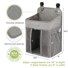 img 1 attached to 👶 Gray Diaper Changing Table Organizer - Baby Hanging Diaper Stacker Nursery Caddy Organizer for Cribs Playard - Convenient Baby Essentials Storage Solution