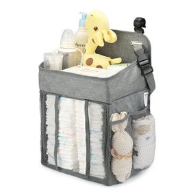 img 4 attached to 👶 Gray Diaper Changing Table Organizer - Baby Hanging Diaper Stacker Nursery Caddy Organizer for Cribs Playard - Convenient Baby Essentials Storage Solution