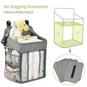 img 3 attached to 👶 Gray Diaper Changing Table Organizer - Baby Hanging Diaper Stacker Nursery Caddy Organizer for Cribs Playard - Convenient Baby Essentials Storage Solution