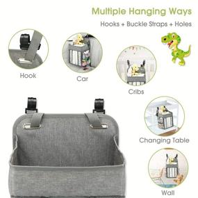 img 2 attached to 👶 Gray Diaper Changing Table Organizer - Baby Hanging Diaper Stacker Nursery Caddy Organizer for Cribs Playard - Convenient Baby Essentials Storage Solution