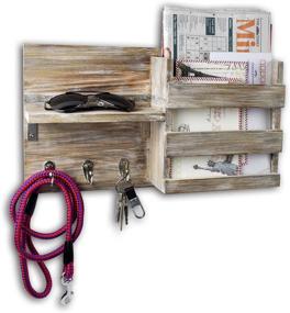 img 2 attached to 🏡 Rustic Grey Wood Wall Mount Organizer: Mail, Envelope, Key Holder, Leash Hanging, Coat Rack, Letter & Newspaper Storage, Decorative Shelf