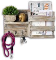 🏡 rustic grey wood wall mount organizer: mail, envelope, key holder, leash hanging, coat rack, letter & newspaper storage, decorative shelf логотип