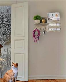 img 3 attached to 🏡 Rustic Grey Wood Wall Mount Organizer: Mail, Envelope, Key Holder, Leash Hanging, Coat Rack, Letter & Newspaper Storage, Decorative Shelf