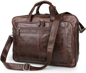 img 4 attached to 👜 BAIGIO Brown Leather Men's 17" Laptop Business Briefcase: Versatile Shoulder Tote Bag for Lawyers & Professionals