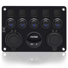 img 3 attached to 🚤 Marine Boat Car RV Truck Rocker Switch Panel - FXC 5 Gang with Dual USB Slot Socket, Cigarette Lighter, Voltmeter - Waterproof Blue LED, 5V 4.2A (5B Blue)