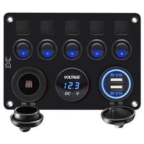 img 4 attached to 🚤 Marine Boat Car RV Truck Rocker Switch Panel - FXC 5 Gang with Dual USB Slot Socket, Cigarette Lighter, Voltmeter - Waterproof Blue LED, 5V 4.2A (5B Blue)
