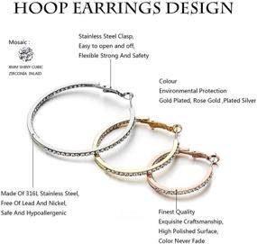 img 3 attached to Hypoallergenic Rhinestone Huggie Bamboo Loop Earrings for Women and Girls - Geometric Filigree Set