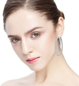 img 2 attached to Hypoallergenic Rhinestone Huggie Bamboo Loop Earrings for Women and Girls - Geometric Filigree Set