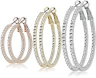 hypoallergenic rhinestone huggie bamboo loop earrings for women and girls - geometric filigree set logo