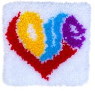 🧶 latch hook craft kit for adults and kids - soft diy embroidery with printed pattern - includes 10x10 inch latch hook (love) logo