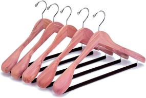 img 4 attached to Amber Home 5 Pack American Red Cedar Wood Coat and Suit Hangers: Extra Wide Shoulder, Deluxe Aromatic Natural Cedar with Non-Slip Velvet Pant Bar