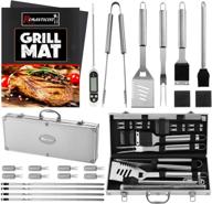 🔥 ultimate bbq grill accessories set with thermometer & 2 grill mats - complete stainless steel barbecue tool kit in case - perfect bbq gift for birthdays & outdoor cooking logo