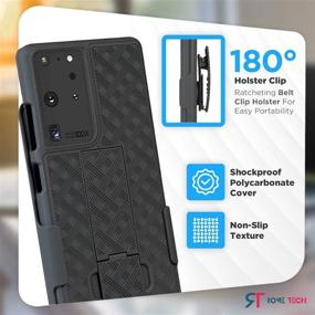 img 2 attached to 📱 Rome Tech Belt Clip Phone Case for Samsung Galaxy S21 Ultra - Black | Slim Heavy Duty Rugged Slide Hip Holster Cover with Kickstand