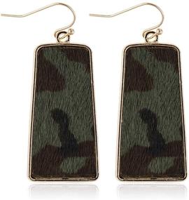 img 4 attached to 🦓 Genuine Leather Geometric Earrings - Lightweight Animal Print Bohemian Dangles, Calf Hair Teardrop, Zebra Leaf, Leopard Hoop