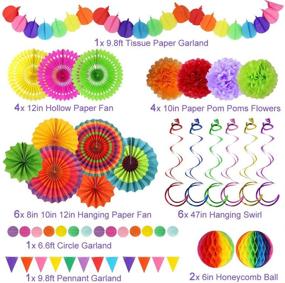 img 3 attached to 🎉 Optimized Mexican Fiesta Party Supplies: Hanging Paper Fans, Pom Poms, Flowers, Swirls, Garlands, String Polka Dot & Triangle Bunting Flags for Birthdays & Rainbow Parties