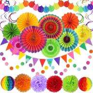 🎉 optimized mexican fiesta party supplies: hanging paper fans, pom poms, flowers, swirls, garlands, string polka dot & triangle bunting flags for birthdays & rainbow parties logo