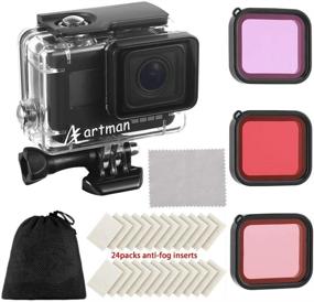 img 4 attached to Artman Housing Case Compatible with GoPro Hero 7 Black, Hero 6 Black, Hero 5 Black, and Hero 2018 - Waterproof Diving Protective Housing Shell with 3 Pack Filter + 24 Anti-Fog Inserts + Bracket Accessories