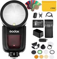 godox v1-f camera flash speedlight for fuji: ttl round head, 2.4g wireless, 76ws output, 1/8000 hss, ak-r1 compatible, 480 full power shots, rechargeable li-ion battery logo