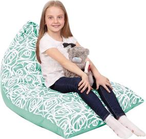 img 4 attached to 🌸 Large Triangle Beanbag Chair for Kids - Mint Roses - 150+ Plush Toys Holder - Stuffed Animal Storage Bean Bag Cover Only - Floor Pillows Organizer for Girls - Premium 100% Cotton Canvas