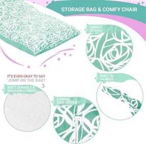 img 2 attached to 🌸 Large Triangle Beanbag Chair for Kids - Mint Roses - 150+ Plush Toys Holder - Stuffed Animal Storage Bean Bag Cover Only - Floor Pillows Organizer for Girls - Premium 100% Cotton Canvas