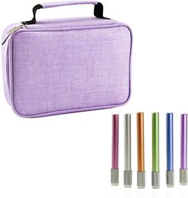 img 4 attached to YOUSHARES 72 Slot Colored Pencil Case Bundle with 6 Pencil Extenders – Portable Canvas Zippered Pencil Bag and Aluminum Pencil Extender Holder for Color Pencils & Pens in Purple