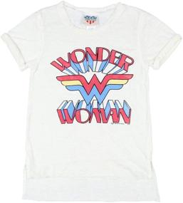 img 1 attached to Wonder Woman Hi-Low Raw Edge T-Shirt with Retro Logo for Girls