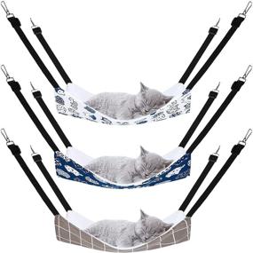 img 4 attached to 🐱 3-Pack Reversible Cat Hanging Hammock with Adjustable Straps and Hooks - Double-Sided Pet Cage Hammock Bed for Small Animals, Resting Sleepy Pad for Pets