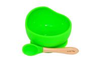 saray's nest lime green stay put suction bowls for babies and toddlers - food grade silicone bowl with soft tip spoon, bpa free feeding set logo