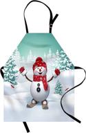 🎅 fun holiday activity christmas apron- snowman, fir trees & winter sports design for adults - ambesonne unisex bib apron with adjustable neck - white teal логотип