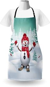 img 2 attached to 🎅 Fun Holiday Activity Christmas Apron- Snowman, Fir Trees & Winter Sports Design for Adults - Ambesonne Unisex Bib Apron with Adjustable Neck - White Teal