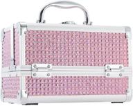 costravio portable makeup case, compact cosmetic organizer with 2 trays for travel, lockable box with handle and mirror for ladies - pink logo