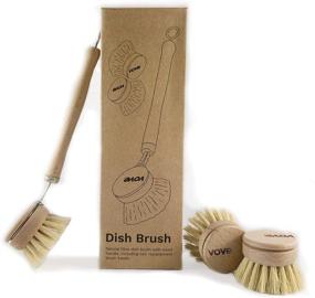 img 4 attached to 🌿 Vove Premium Bamboo Dish Brush with Long Handle and 3 Replacement Heads - Natural Fibre, Eco-Friendly Wooden Dish Brush for Washing and Cleaning