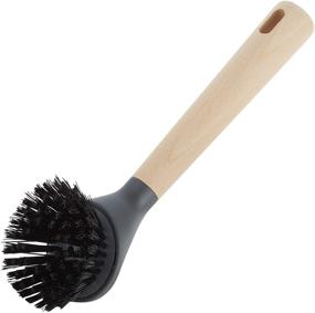 img 4 attached to Premium Casabella Wood Round Dish Brush: Natural/Black Bristles for Efficient Cleaning